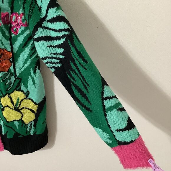Holiday Time Fa La La Flamingo Kitsch Ugly Colorful Christmas Sweater Cardigan S - Picture 5 of 12